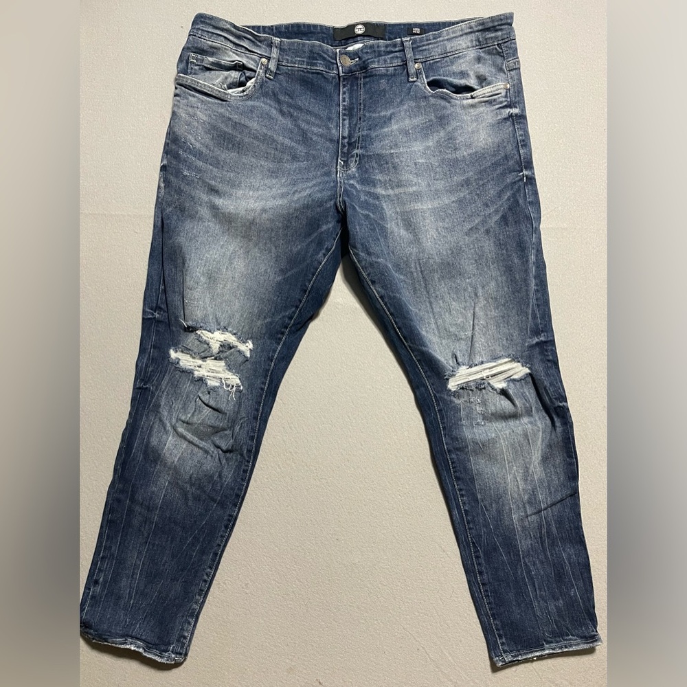 JORDAN CRAIG Mens 44x32 Blue ROSS Skinny Fit Jeans Knee Rip - JR10720